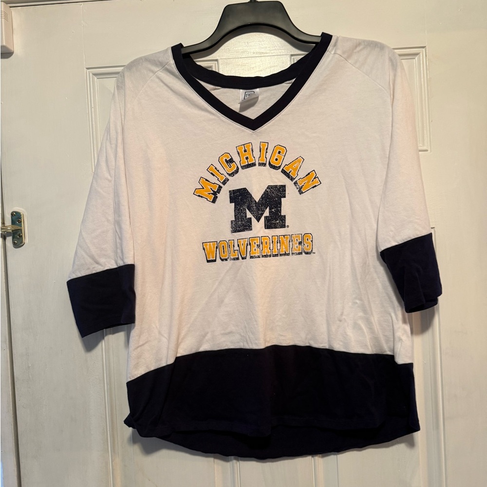 White and Navy Michigan Women’s Shirt